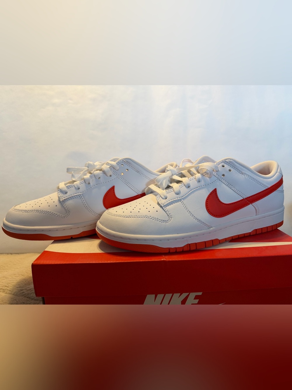 Nike Dunk Low Retro White with Orange Swoosh - Picture 1 of 6
